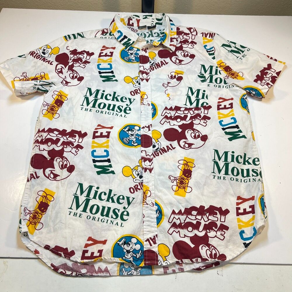 Disney Mickey Mouse All Over Print Button Up Shirt Sz Mens L disneyland - Picture 2 of 4